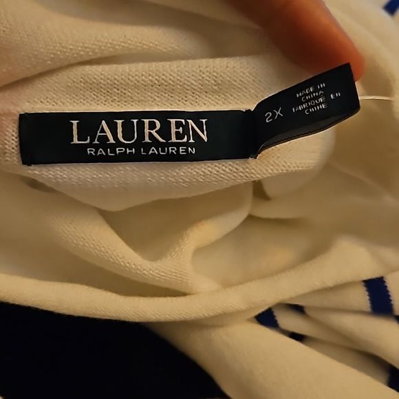 RL NWT White/Blue Stripe w/ Gold Logo Button Trim pullover casual sweater plus - Picture 8 of 10